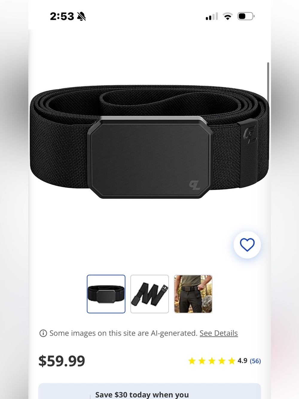 Groove Belt with Magnetic Buckle - Black